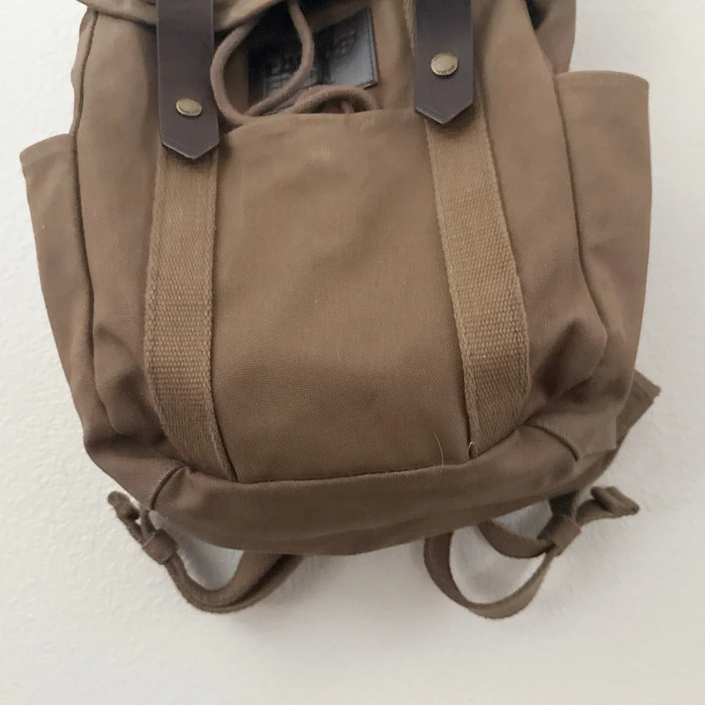 LANDS END | Waxed Canvas Brown Heavy Duty Water Resistant Laptop Backpack Travel